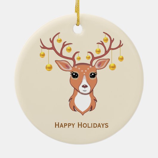 Kerstfeestdag Golden Deer Keramisch Ornament (Achterkant)