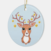Kerstfeestdag Golden Deer op lichtblauw Keramisch Ornament (Links)