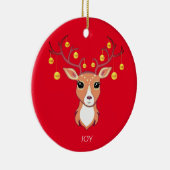 Kerstfeestdag Golden Deer op rood Keramisch Ornament (Rechts)