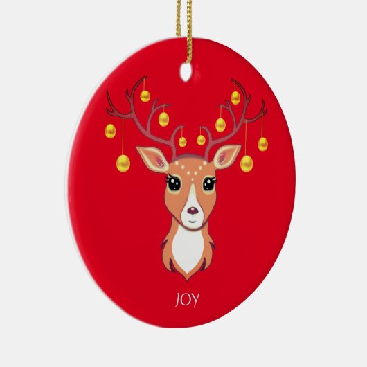 Kerstfeestdag Golden Deer op rood Keramisch Ornament (Rechts)