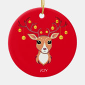 Kerstfeestdag Golden Deer op rood Keramisch Ornament (Voorkant)