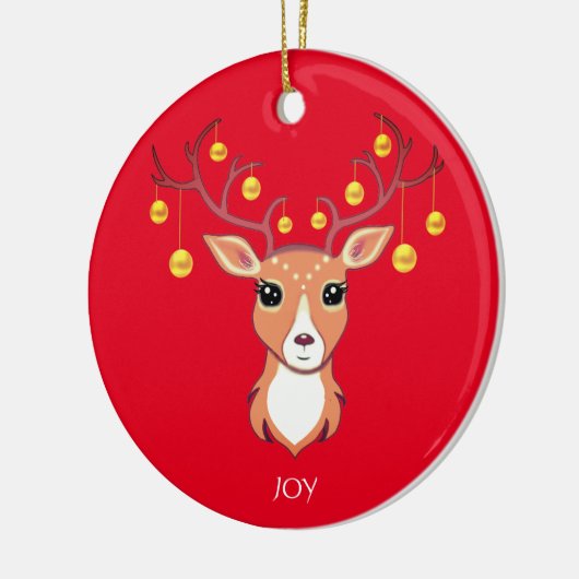 Kerstfeestdag Golden Deer op rood Keramisch Ornament (Links)