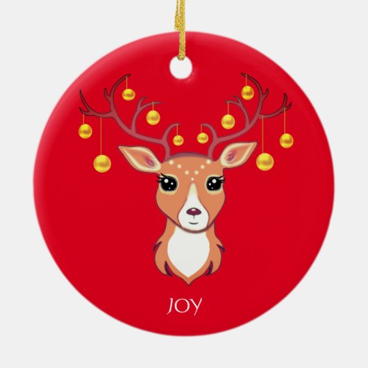 Kerstfeestdag Golden Deer op rood Keramisch Ornament (Achterkant)