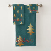 Kerstfeestdag, gouden kerstboom, groen bad handdoek (Insitu)