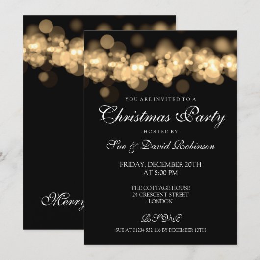 Kerstfeestdag gouden lampjes kaart (Voorkant / Achterkant)