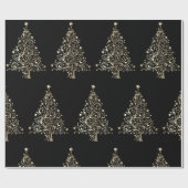 Kerstfeestdag gouden sterren zwart cadeaupapier (Vlak)