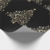 Kerstfeestdag gouden sterren zwart cadeaupapier (Hoek)