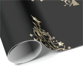 Kerstfeestdag gouden sterren zwart cadeaupapier (Rol Hoek)