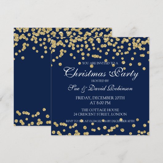 Kerstfeestdag goudglitter Confetti Navy Blue Kaart (Voorkant / Achterkant)