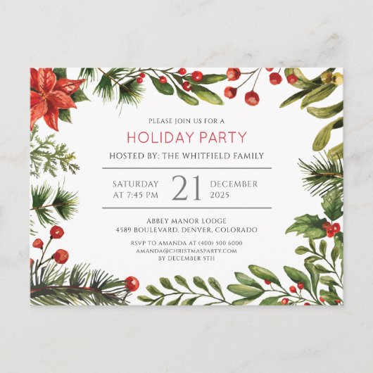 Kerstfeestdag Greenery Modern Waterverf Uitnodiging Briefkaart (Voorkant)