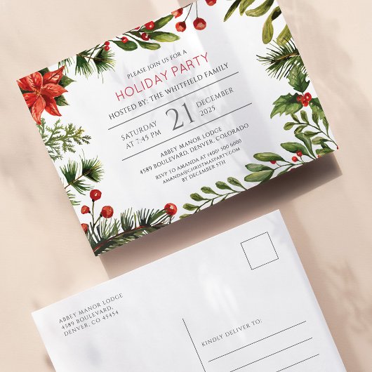 Kerstfeestdag Greenery Modern Waterverf Uitnodiging Briefkaart