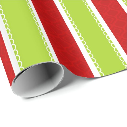 Kerstfeestdag - Groen en Rode Stripes Patroon Cadeaupapier (Rol Hoek)