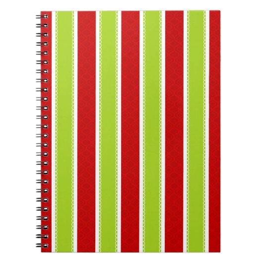 Kerstfeestdag - Groen en Rode Stripes Patroon Notitieboek (Voorkant)