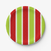 Kerstfeestdag - Groen en Rode Stripes Patroon Papieren Bordje (Voorkant)