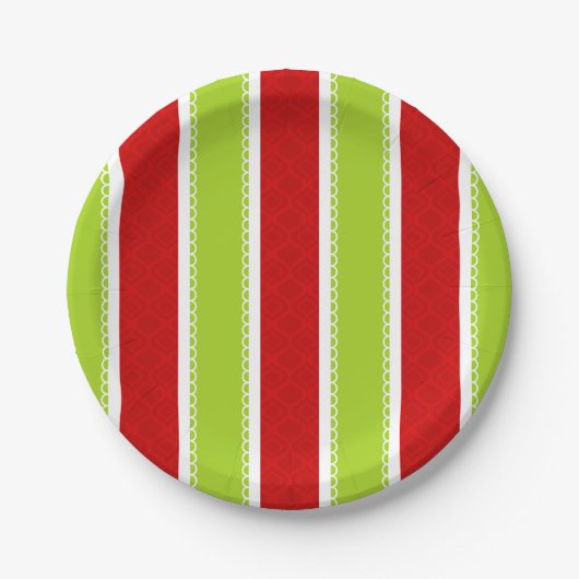 Kerstfeestdag - Groen en Rode Stripes Patroon Papieren Bordje (Voorkant)