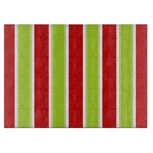 Kerstfeestdag - Groen en Rode Stripes Patroon Snijplank (Voorkant)