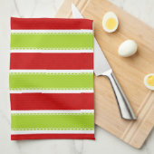 Kerstfeestdag - Groen en Rode Stripes Patroon Theedoek (Quarter Fold)