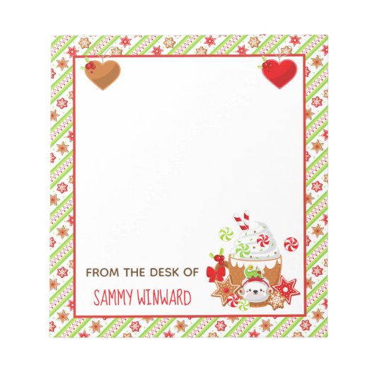 Kerstfeestdag, groene cacao- en koekjeslaptop notitieblok (Voorkant)