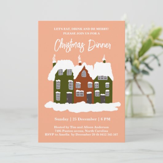 Kerstfeestdag: Groene huizen Kaart (Staand voorkant)