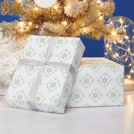 Kerstfeestdag - Groene Klassieke Snowflake Patroon Cadeaupapier (Feestdagen)