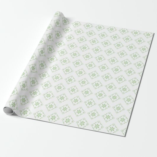 Kerstfeestdag - Groene Klassieke Snowflake Patroon Cadeaupapier (Uitgerold)