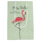 Kerstfeestdag groene roze flamingsneeuw medium cadeauzakje (Achterkant)