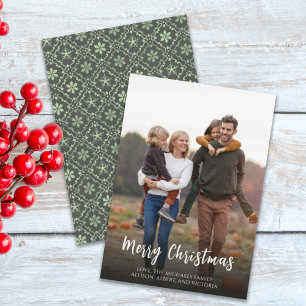 Kerstfeestdag groene sneeuwvlok Elegant Patroon Feestdagenkaart