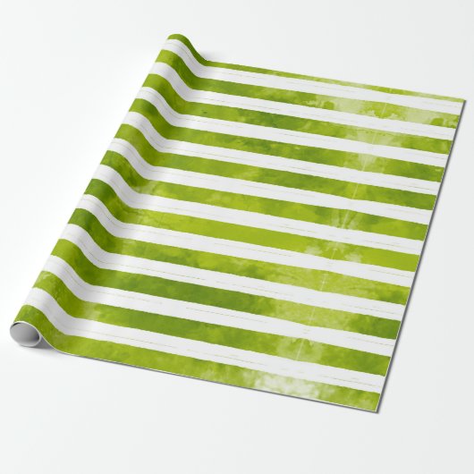 Kerstfeestdag - Groene Stripe Patroon Modern Cadeaupapier (Uitgerold)
