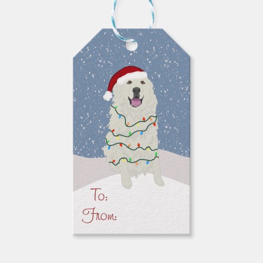 Kerstfeestdag Grote Pyreneeën Cadeaulabel (Voorkant)