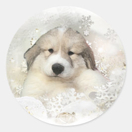 Kerstfeestdag Grote Pyreneeën Pup Waterverf Ronde Sticker