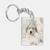 Kerstfeestdag Grote Pyreneeën Pup Waterverf Sleutelhanger (Voorkant Links)