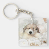 Kerstfeestdag Grote Pyreneeën Pup Waterverf Sleutelhanger (Voorkant)