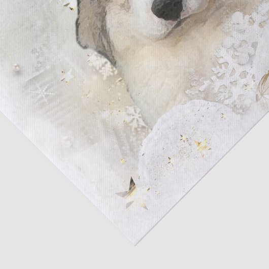 Kerstfeestdag Grote Pyreneeën Pup Waterverf Tissuepapier (Detail)