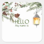 kerstfeestdag Hallo naam tag-pine Vierkante Sticker (Voorkant)
