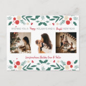 Kerstfeestdag heilig met bessen 3 Foto's Kaart (Voorkant)