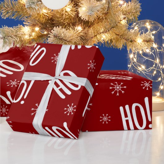 Kerstfeestdag Ho Ho Red White Wrapping Paper Cadeaupapier (Feestdagen)