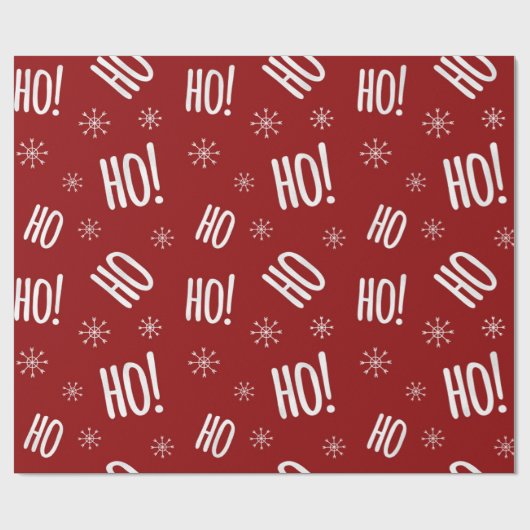Kerstfeestdag Ho Ho Red White Wrapping Paper Cadeaupapier (Vlak)