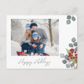 Kerstfeestdag Holly Berries Greenery 1 Foto Feestdagenkaart (Voorkant)