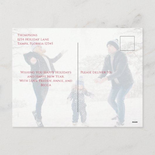 Kerstfeestdag Holly Berries Greenery 2 Foto Feestdagenkaart (Achterkant)