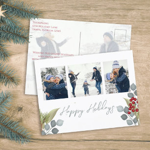 Kerstfeestdag Holly Berries Greenery 4 Foto Feestdagenkaart