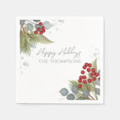 Kerstfeestdag Holly Berries Greenery Silver Servet (Voorkant)