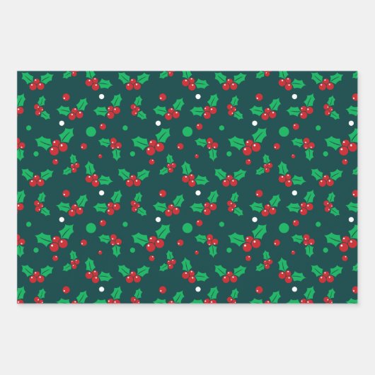 Kerstfeestdag Holly Berry Mistletoe Pattern Inpakpapier Vel (Voorkant 2)
