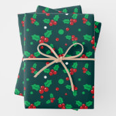 Kerstfeestdag Holly Berry Mistletoe Pattern Inpakpapier Vel (In situ)