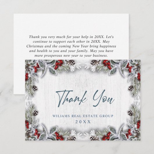kerstfeestdag Holly Berry Rustic Corporate Bedankkaart (Voorkant / Achterkant)