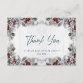 kerstfeestdag Holly Berry Rustic Corporate Bedankkaart (Voorkant)