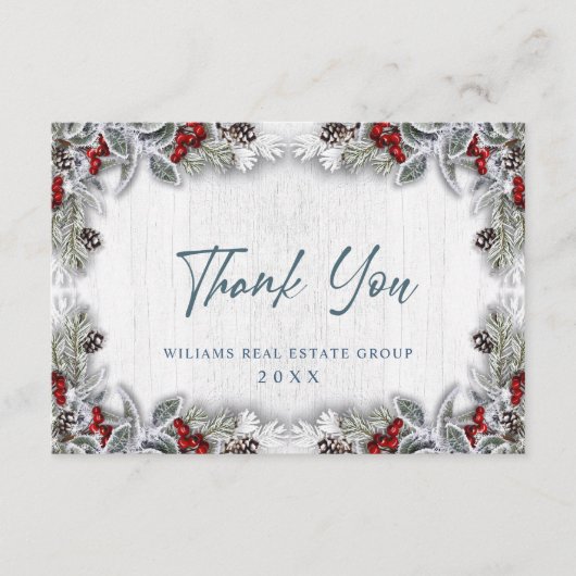 kerstfeestdag Holly Berry Rustic Corporate Bedankkaart (Voorkant)