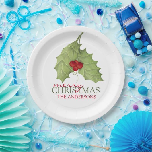 kerstfeestdag Holly Botanical Greenery Papieren Bordje (Feest)