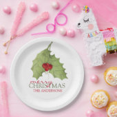 kerstfeestdag Holly Botanical Greenery Papieren Bordje (Feest)