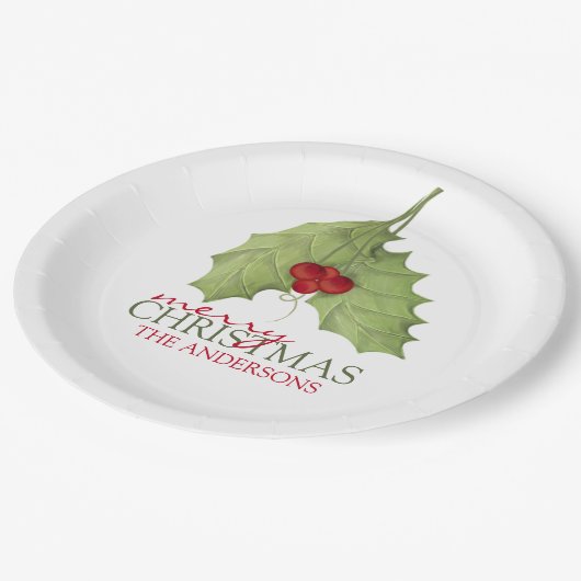 kerstfeestdag Holly Botanical Greenery Papieren Bordje (Gekanteld)