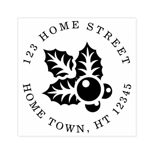 Kerstfeestdag Holly en Berries Adres Rubberstempel (Afrduk)